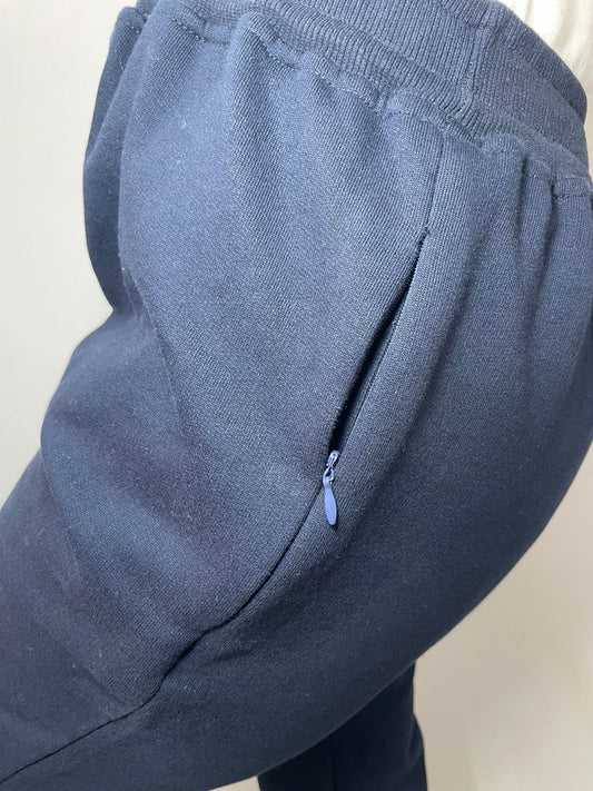 Non-Ankle banded Casual Pants - Zippered Pockets - Elastic Waist - Navy Blue