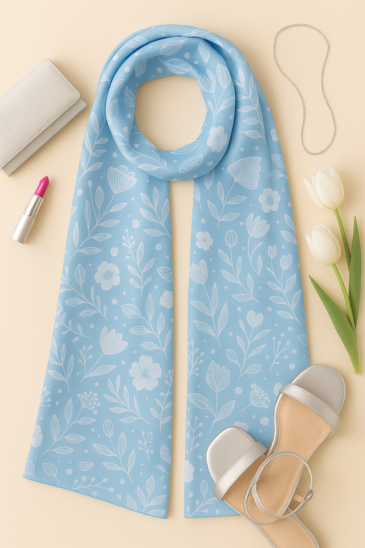 Light blue and white Scarf 200 X 70 CM