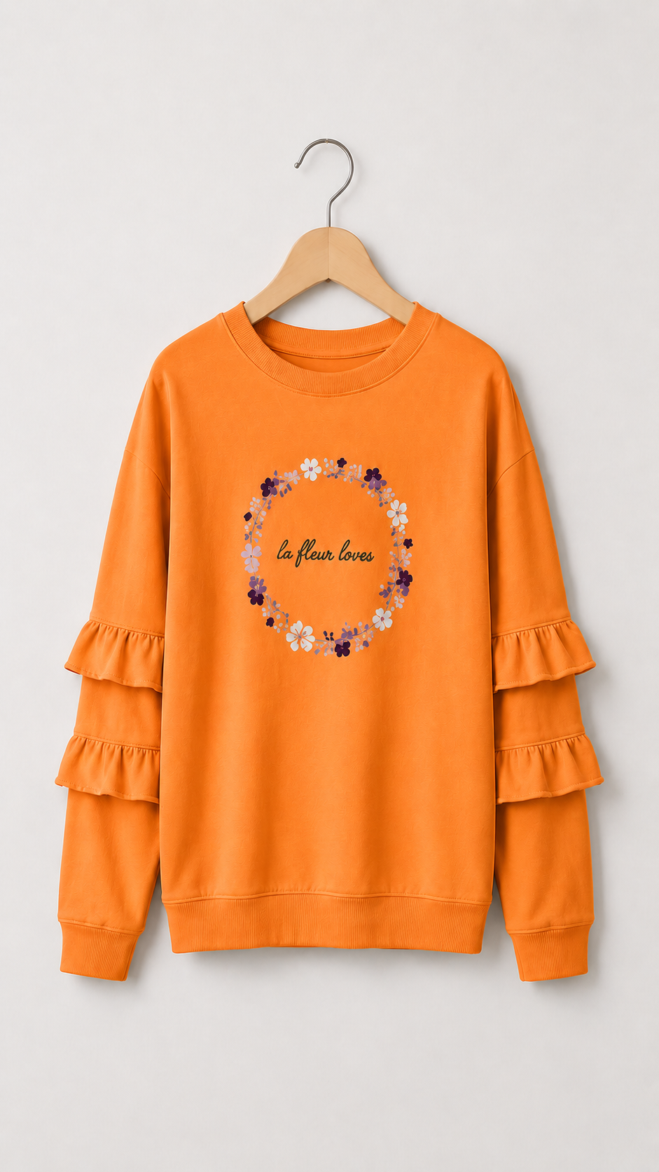 Long Sleeve Cotton Ruffles T-shirt - Floral Print - FREE SIZE