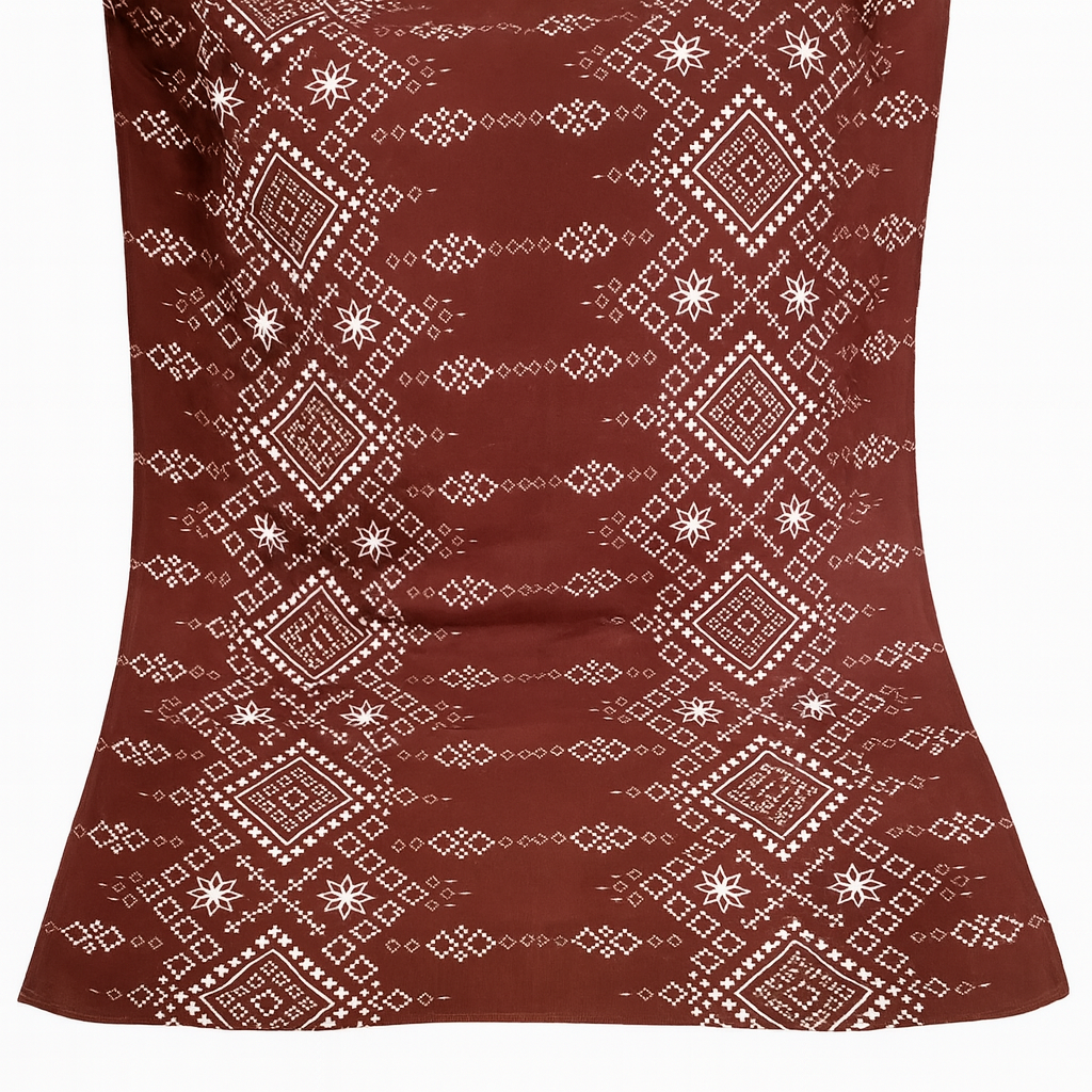 Terracotta Scarf (Hijab) 200 X 70 CM -  طرحه باللون الطوبي الغامق مع نقشة باللون الابيض -  شيفون