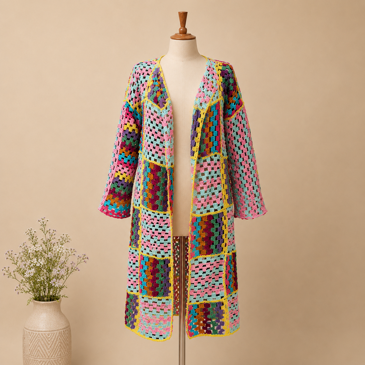 Hand Made Crochet Cardigan - Cotton Threads - FREE SIZE