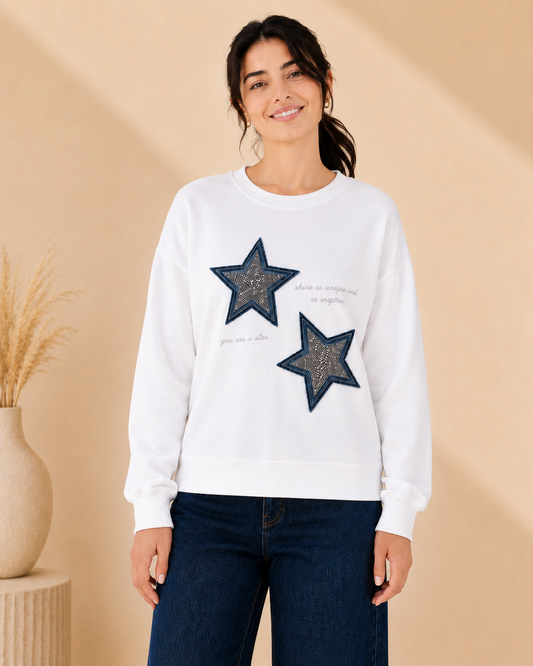 Long Sleeve Cotton Strass T-shirt - FREE SIZE