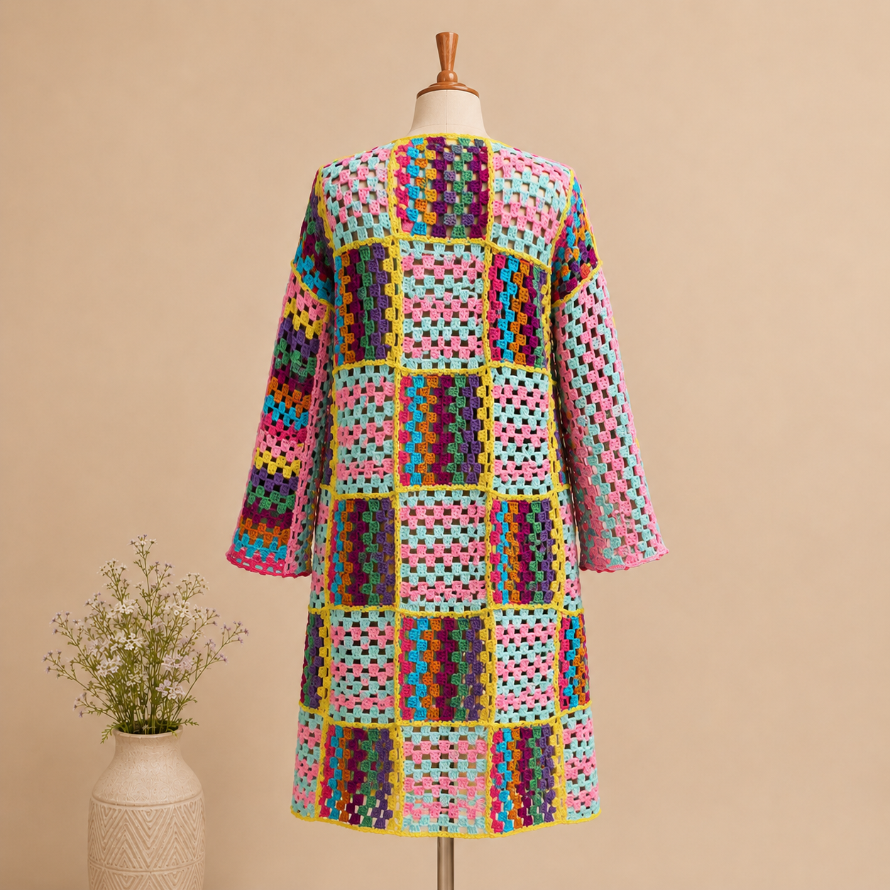 Hand Made Crochet Cardigan - Cotton Threads - FREE SIZE