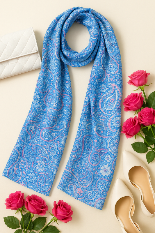 Vibrant Blue with Touch of Pink Scarf 200 X 70 CM