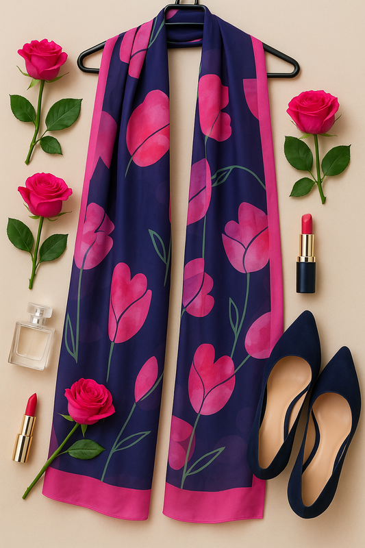 Magenta & Dark Blue Scarf 200 X 70 CM