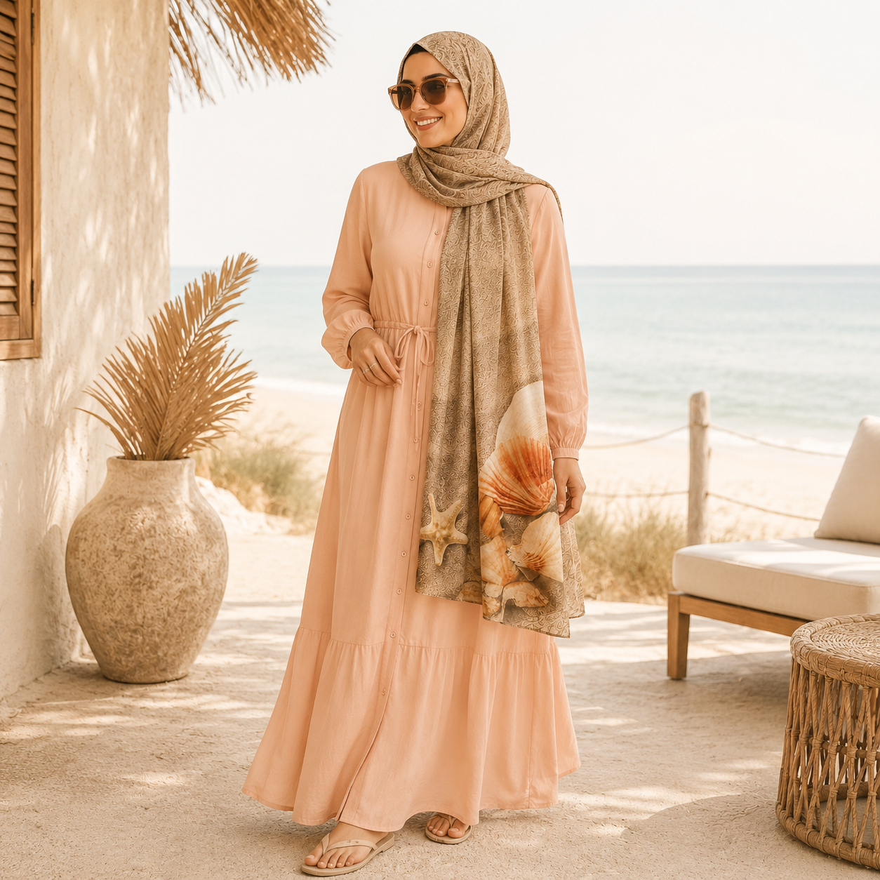 Beach vibes | Beige Scarf (Hijab) 200 X 70 CM - Soft Chiffon