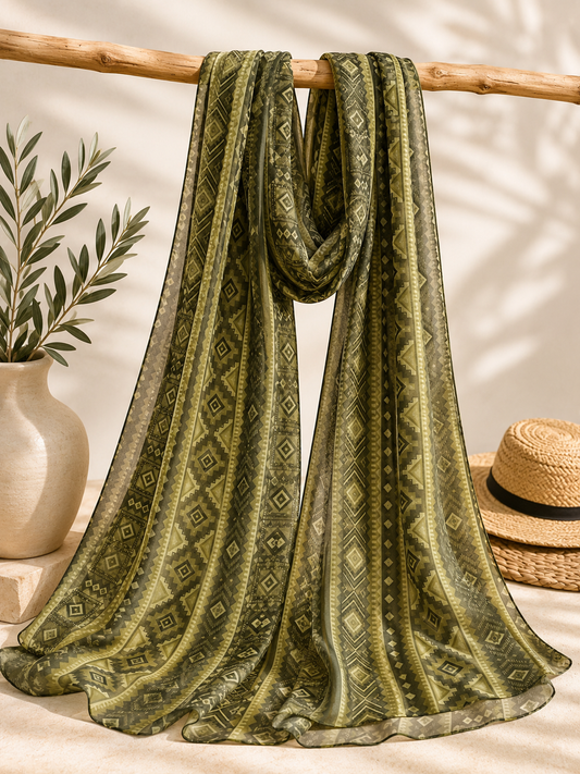 Dark Olive Green Scarf (Hijab) 200 X 70 CM - Soft Chiffon