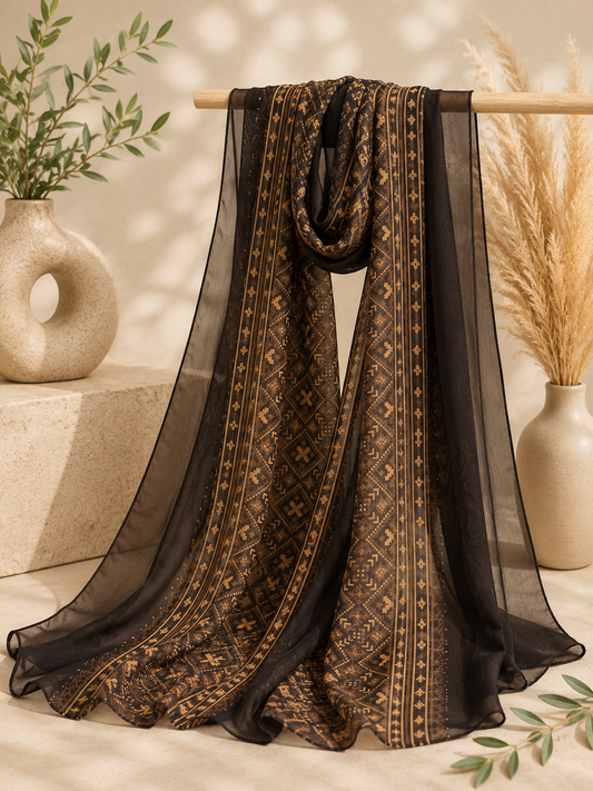 Elegant Brown and Beige Scarf (Hijab) 200 X 70 CM
