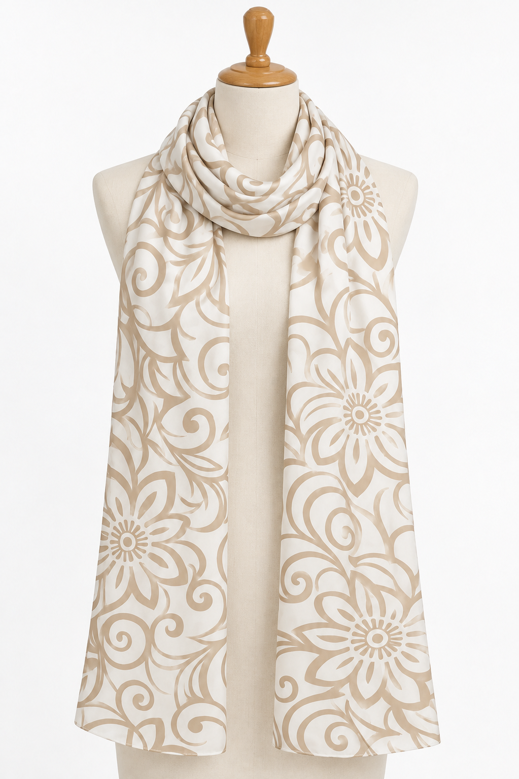 Beige and White Scarf (Hijab) 200 X 70 CM - Soft Chiffon