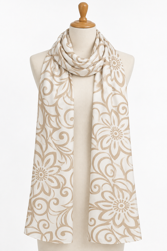 Beige and White Scarf (Hijab) 200 X 70 CM - Soft Chiffon