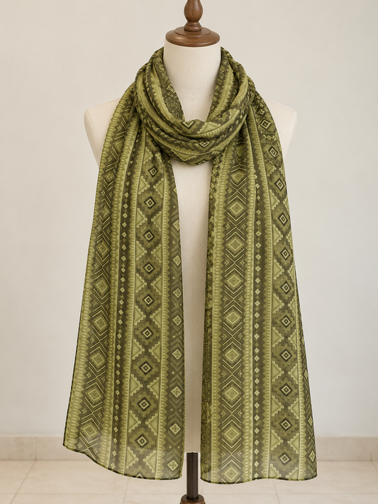 Dark Olive Green Scarf (Hijab) 200 X 70 CM - Soft Chiffon