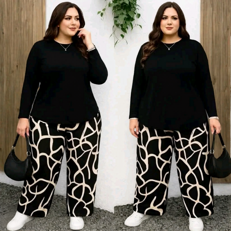 Plus Size - Patterned Pants - بنطلون