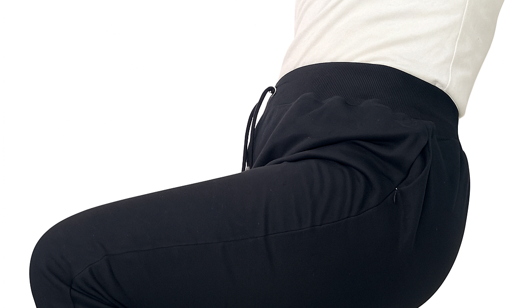 Non-Ankle banded Casual Pants - Zippered Pockets - Elastic Waist - Black