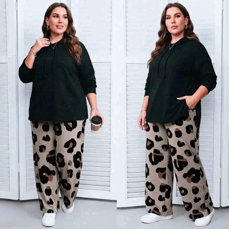 Plus Size - Patterned Pants - بنطلون
