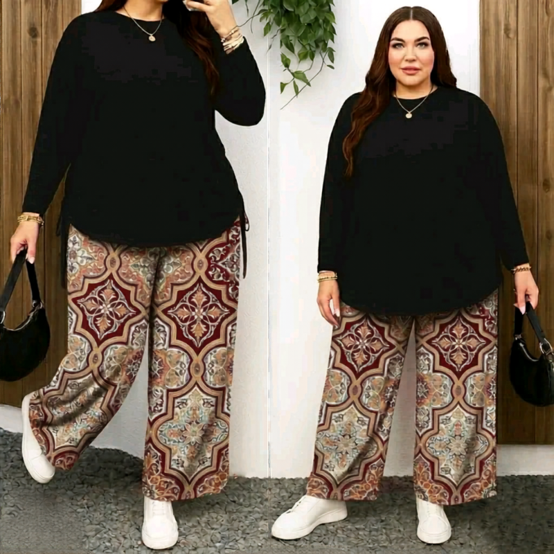 Plus Size - Patterned Pants - بنطلون