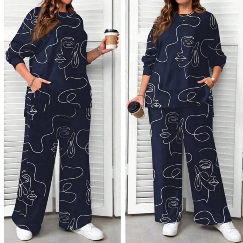 Plus Size -طقم- Set of Both Patterned Top and Pant