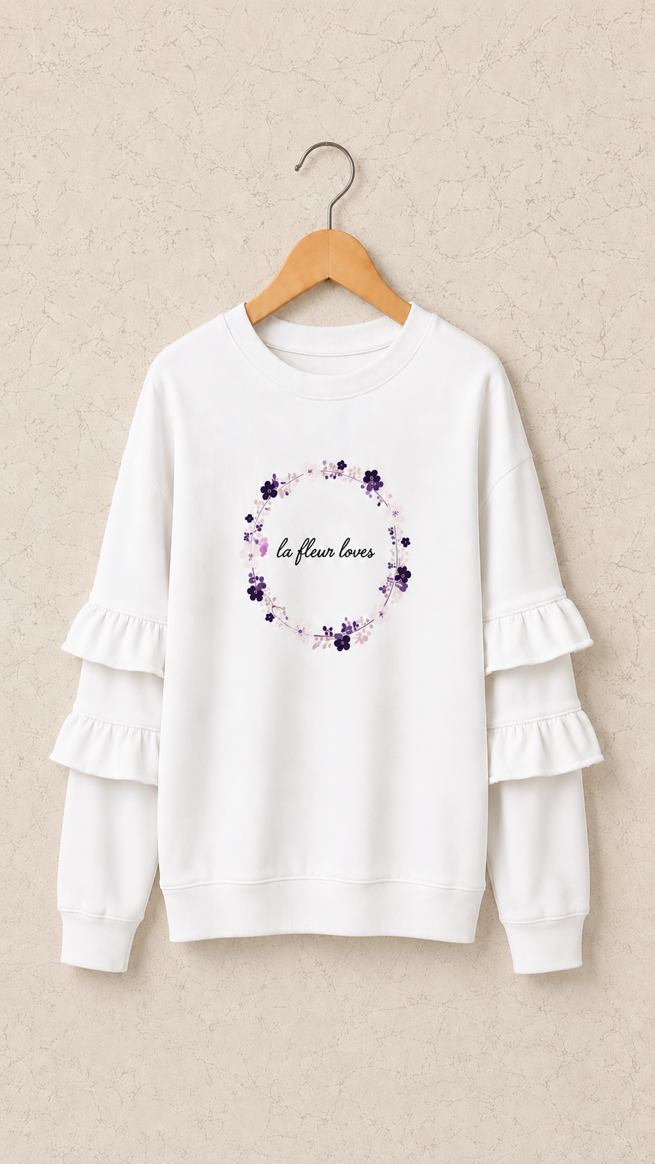 Long Sleeve Cotton Ruffles T-shirt - Floral Print - FREE SIZE