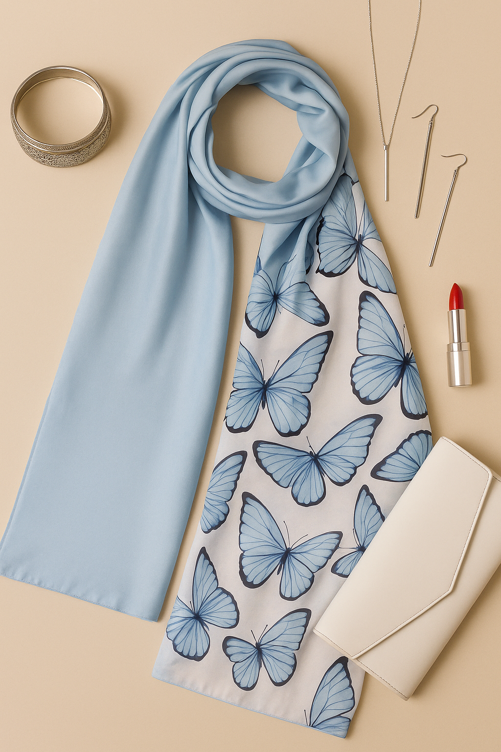 Light Pistach Butterflies Scarf 200 X 70 CM