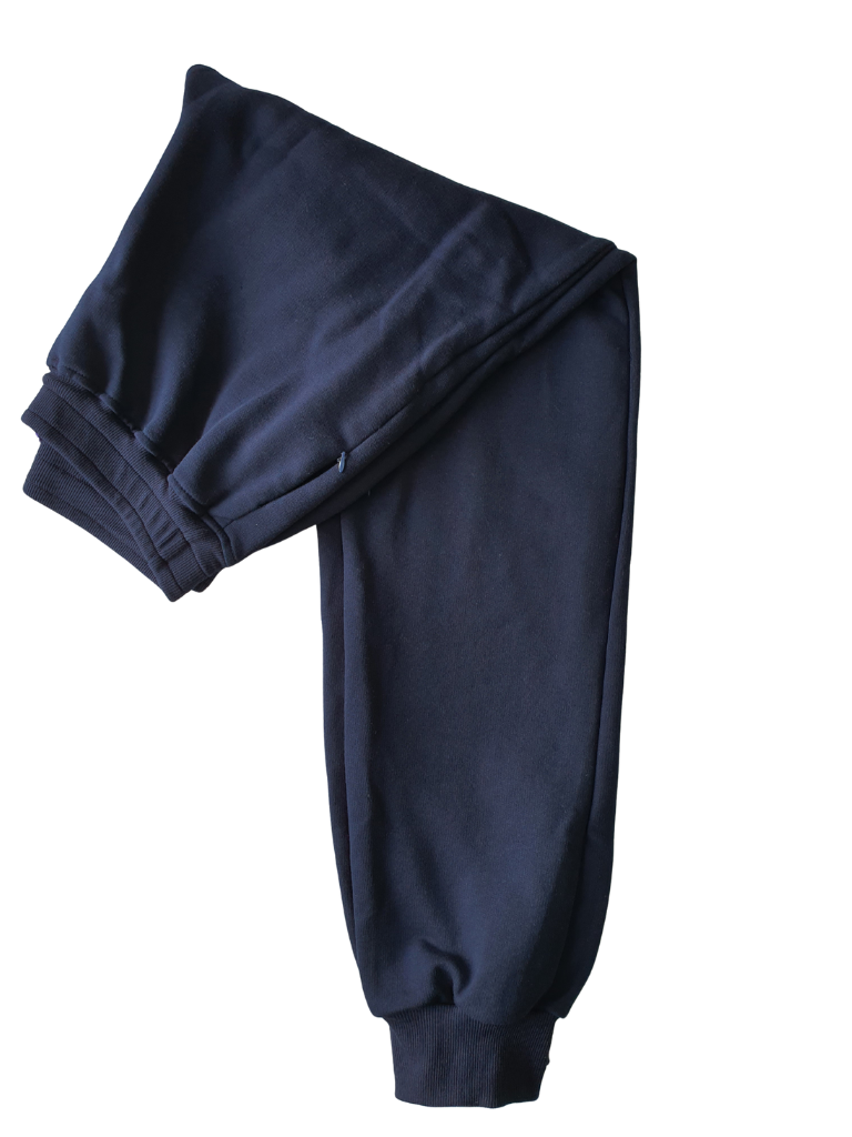 Ankle Banded Casual Pants - Zippered Pockets - Elastic Waist - Navy Blue