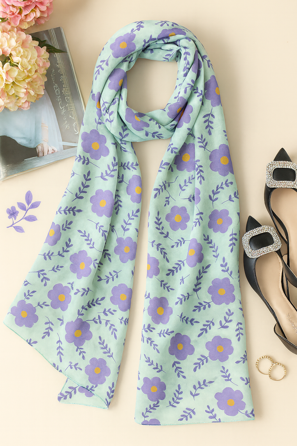 Mint Green & Mauve Scarf 200 X 70 CM