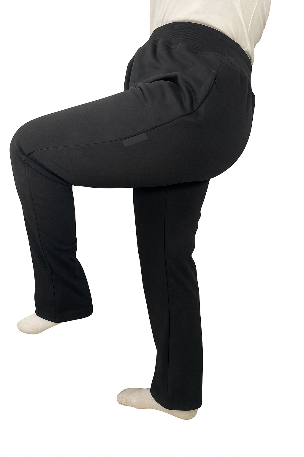 Non-Ankle banded Casual Pants - Zippered Pockets - Elastic Waist - Black