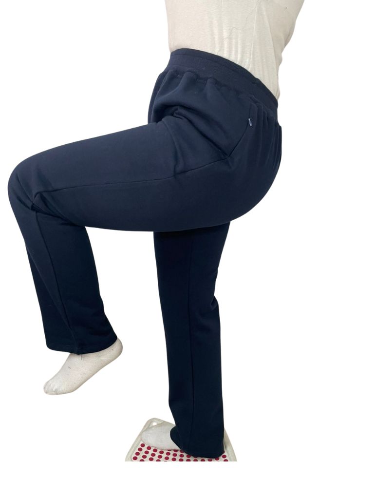 Non-Ankle banded Casual Pants - Zippered Pockets - Elastic Waist - Navy Blue