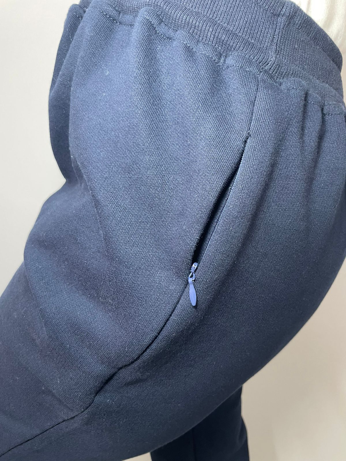 Non-Ankle banded Casual Pants - Zippered Pockets - Elastic Waist - Navy Blue